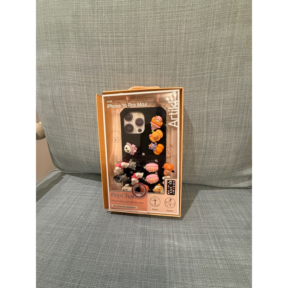 Artikl PopCharms iPhone 16 Pro Max Halloween Case with 15 Charms Black New